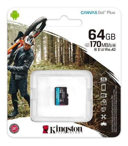 Memoria Micro Sd Kingston 64gb Canvas Go Plus 170/90m