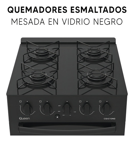 Cocina Queen Super Gas 4h Mesada Vidrio Negro