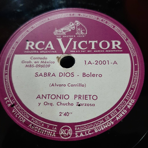 Pasta Antonio Prieto Y Orq Chucho Zarzosa Rca Victor C421