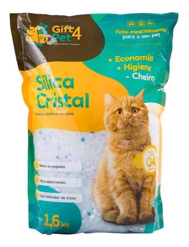Areia Sílica Cristal Para Gatos Gift4 Pet 1,6kg