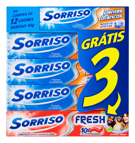Creme Dental Sorriso Dentes Brancos 90g - Kit Com 12un