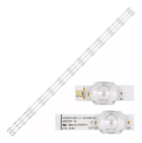 Kit 3 Tiras Led Hisense 55r6100fm 13led 3v Aluminio Xy-001