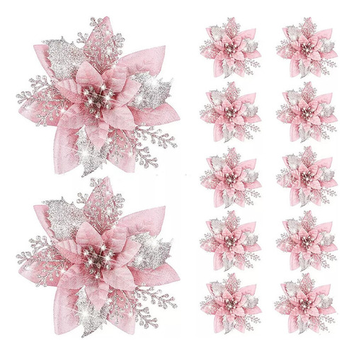 Ff 20 Piezas Flores Navideñas Artificiales Con Purpurina