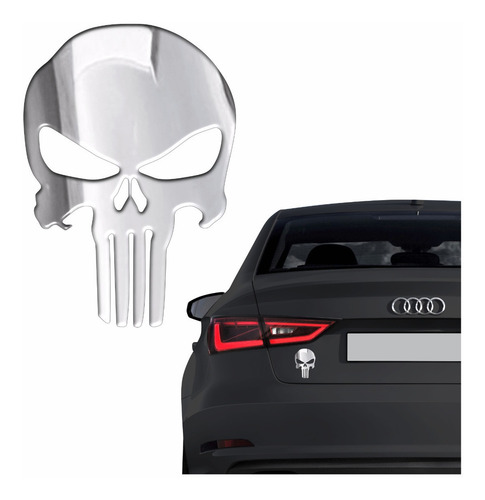 Imagem 6 de 6 de Par Adesivos Punisher Carro Moto Cromado Resinados Res29