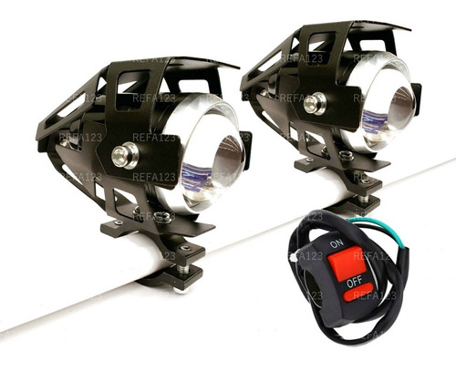 Faros Led Moto Lupa Proyector Negro Kit 2 Faros Con Switch