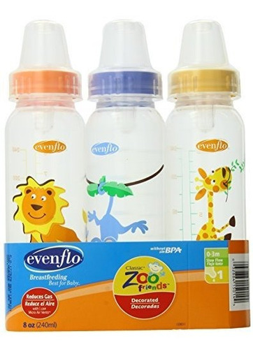 Evenflo Zoo Friends 3 Count Standard Nipple Bottle 8 Onzas L Color Pink