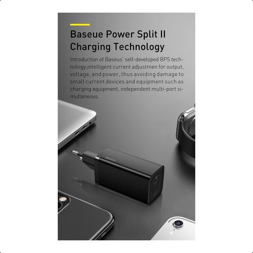 Cargador Rápido Baseus Gan2 Lite 65w 2 Puertos Usb C Pd 3.0
