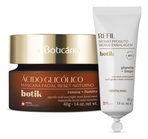 Kit Botik Ácido Glicólico: Máscara Facial 40g + Refil 40g