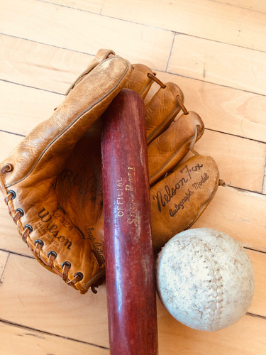 Trío Antiguo Béisbol Bate Pelota E Guante Wilson 1958 (Usado)