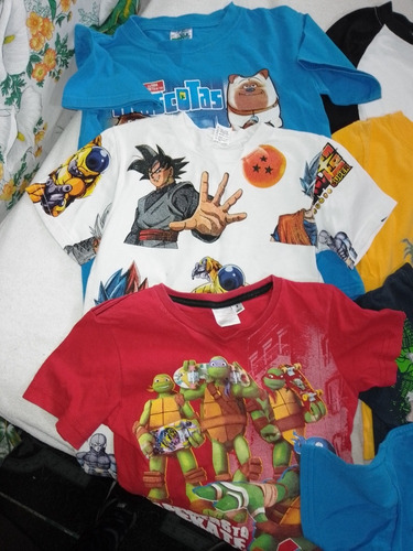 Lote Playeras Niños Nickelodeon Algodón Con Personajes 7374 (Usado)