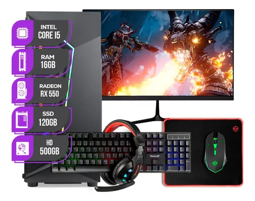 Imagem do produto PC Gamer Completo Mancer Intel i5 RX550 16GB RAM SSD 120GB HD 500GB + Combo Periférico + Monitor 21" em Mercado Livre