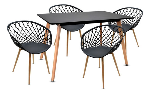 Comedor Mesa Negra Eames + 4 Sillas Negro Envio Gratis