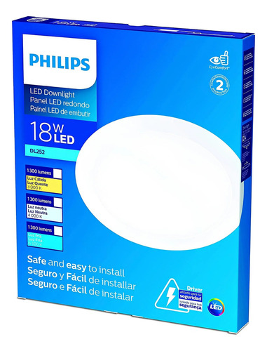 Kit X2 Plafón Led Redondo Embutir Philips 18w Luz Cálida