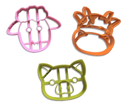 X3 Granja Animales Molde Galleta Cookie Chancho Vaca Oveja