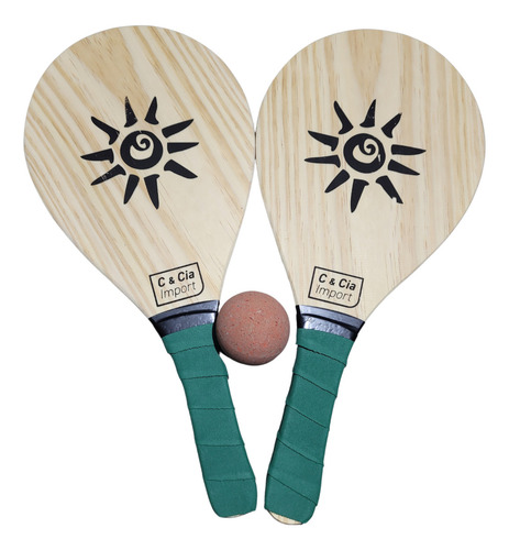 Kit Jogo Frescobol Tênis De Praia 2 Raquetes Madeira + Bola