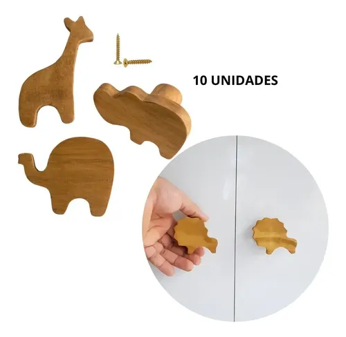 10 Puxadores Guarda Roupa Infantil Safari Gaveta Porta | Frete grátis
