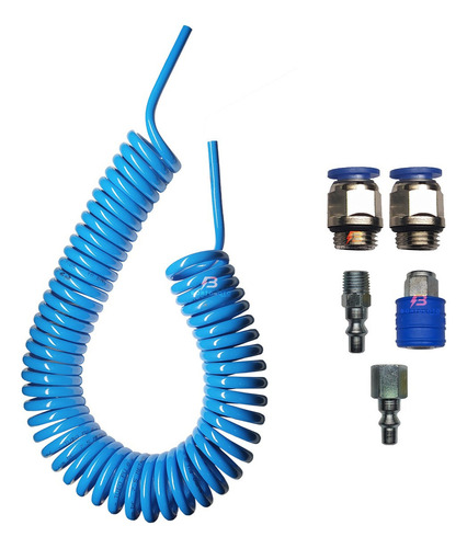 Mangueira Espiral 5m Pu Kit Engate Rápido 5 Peças Conector