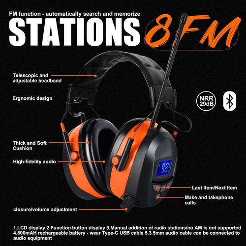 Orejeras De Seguridad Con Radio Fm Bluetooth Para Siega, ...