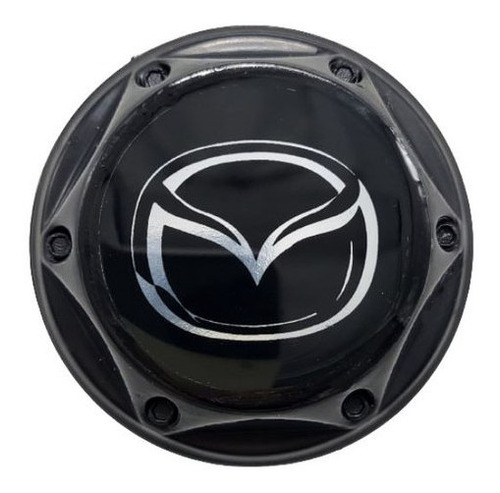 Tapa Rin Mazda Logo Plata Fondo Negro 60mm Juego X 4