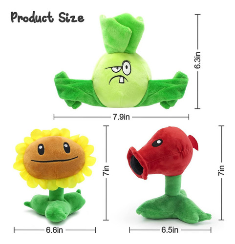 Novo 3 Peças De Pelúcia Plants Vs Zombies Pvz, Ótimo