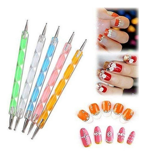Kit De 5 Pinceles Dotting Pen Doble Punta Decoración Uñas