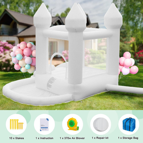 Bounce House Aonesy White Inflável Com Poço De Bolas E Escor