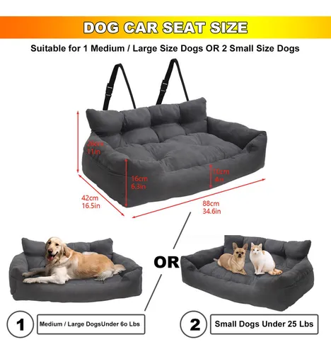 S+ Asiento De Coche For Perros: Ajustable, Cómodo, Seguro,