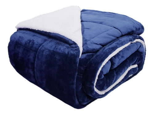 Acolchado Flannel Corderito La Bastilla Luxury King Azul Osc