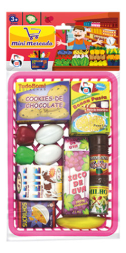 Kit Mini Mercado Com Cestinha E Comidinhas 13 Pçs Brinquedo