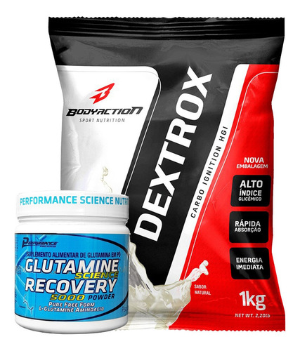 Dextrose 1 Kg Bodyaction + Glutamina 300 Gr Performance