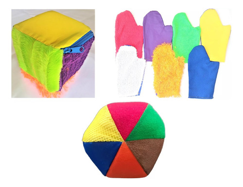 3 Pack Texturas Cubo Pelota Y Guantes - Material Didáctico