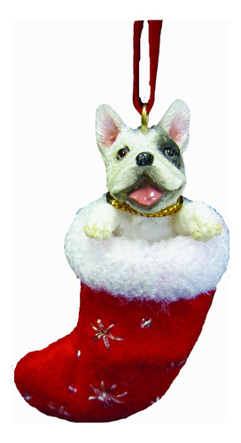 Adorno De Navidad Con Diseno De Perro Toro Frances Con  Sant