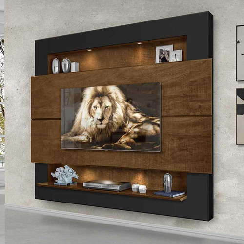 Painel Home Led P/ Tv 75 Polegadas Milão Malbec Com Preto Cor Marrom