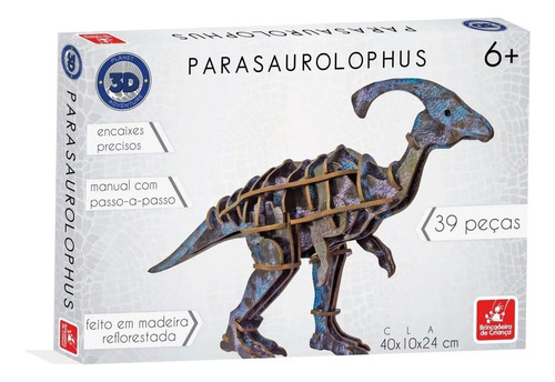 Quebra Cabeça Dinossauro Parasaurolophus 3d Em Madeira 39 Pç