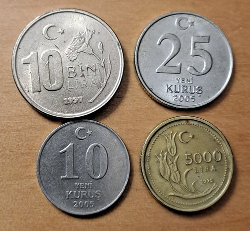 Turquía X 4 Monedas Distintas Incluye 25 Kurus 2005. 