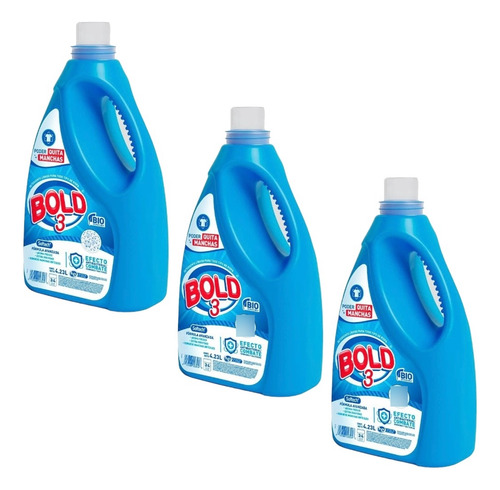 3x Detergente Líquido Ropa Telas Bold 3 Quita Manchas 4.23 L