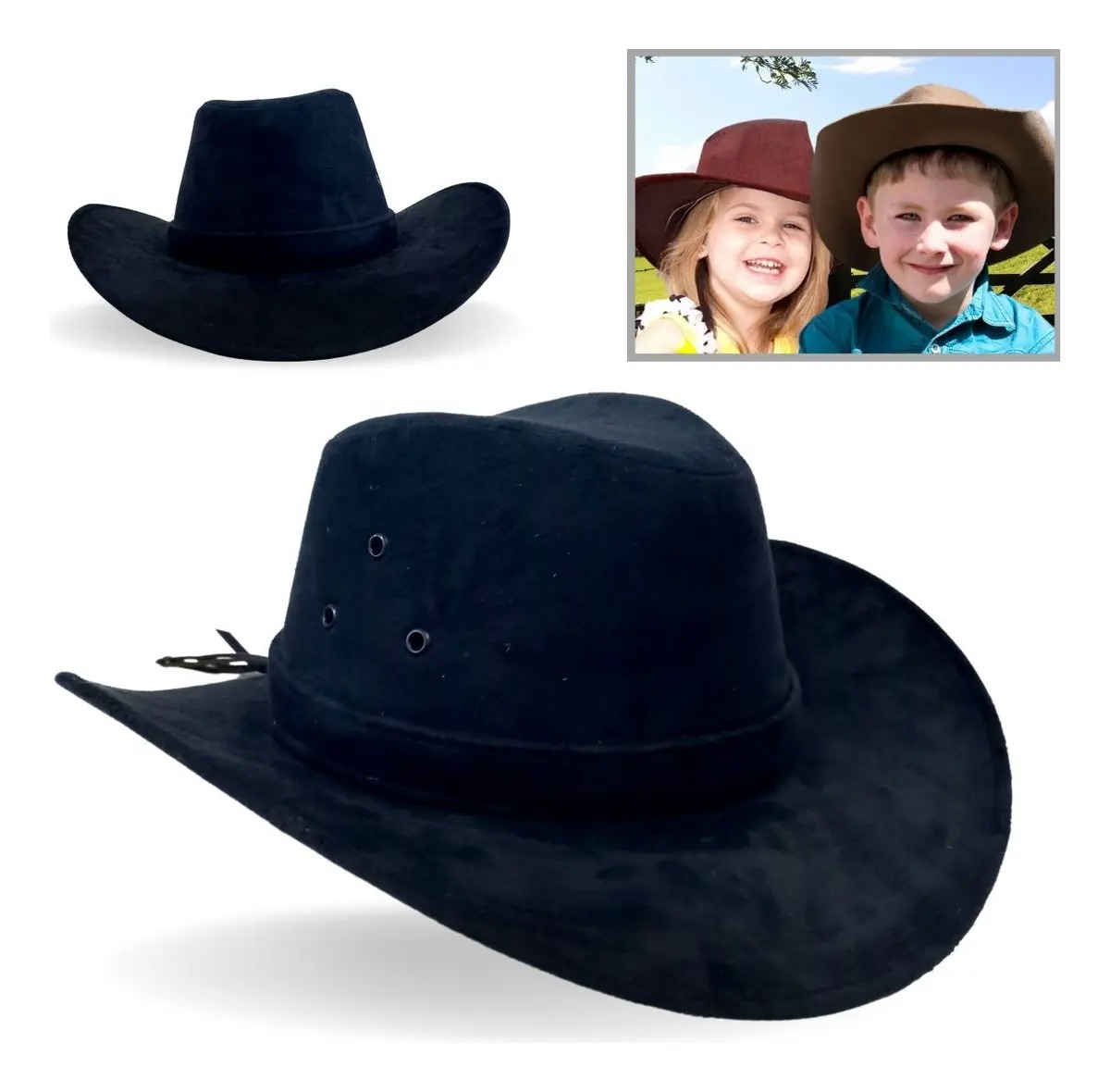 Chapéu Country Infantil Criança Festa Rodeio Peão Clássico Cor Preto Tamanho Un