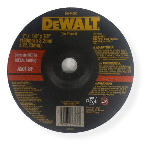 Disco De Corte Metal  Dewalt 7x 1/8 X 7/8 Dw44605