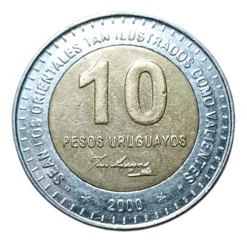 Uruguay 10 Pesos Año 2000 Bimetálica - Artigas