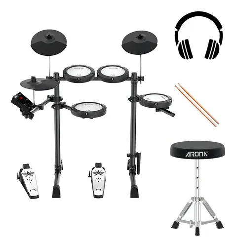 comprar Bateria eletrônica portátil Aroma TDX-18 de 10 corpos elétrica + Banco + Fone + Bluetooth