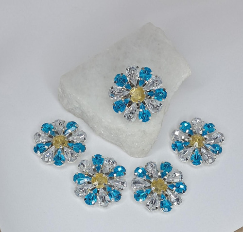 Escarapela Artesanal Con Gemas Argentina Celeste Y Blanco