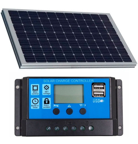 Imagem 1 de 8 de Kit Painel Placa Solar Fotovoltaica 10w + Controlador