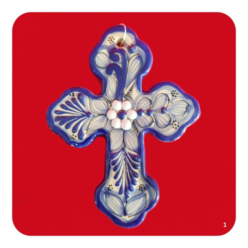 Imagen 6 de 7 de Cruz De Talavera Poblana Azul 15x12 Cm Recuerdo Crz