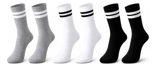 Kit 6 Meias Cano Alto Academia Casual Fitnes Unissex Algodão 6 Mistas Listras 36 Ao 43