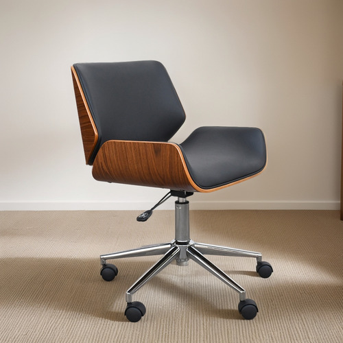 Silla De Oficina Estilo Retro Con Ruedas Y Altura Ajustable Café Polutierano