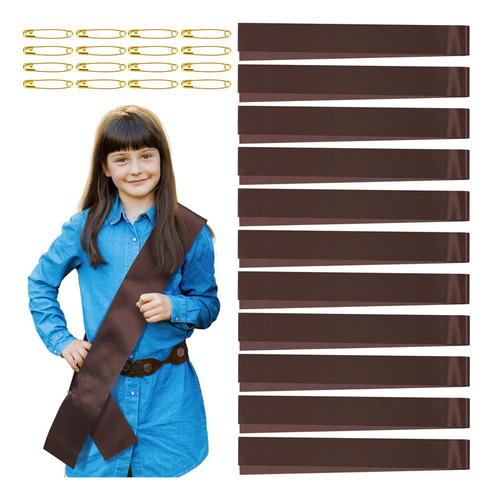 Dark Brown Jiuguva 16 Piezas Scouts Faja Brownie Satin Scouts Faja Con Alfileres Para Niñas Disfraz Diy, 62.99 Pulgadas De Largo, 3.74 Pulgadas De A