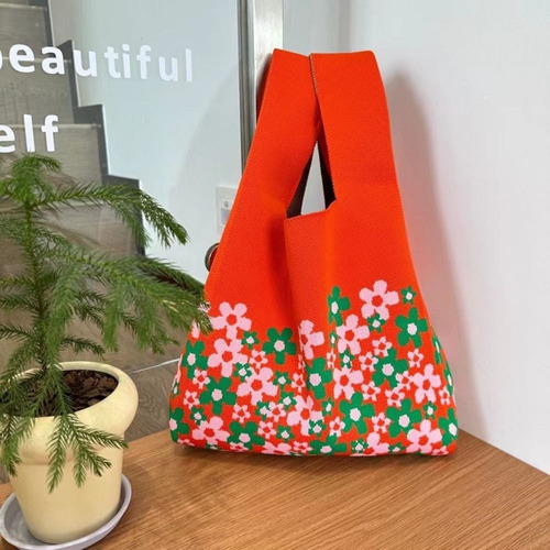 Bolso De Punto Con Flores, Tejido Para Mujer Nueva