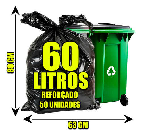 Saco De Lixo 60 Litros Reforçado Grosso 50un Preto