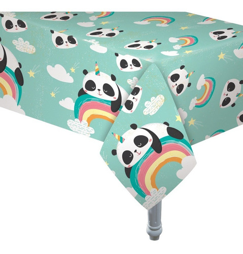 Mantel Plastico Oso Panda Unicornio Arco Iris 180 X 130cm