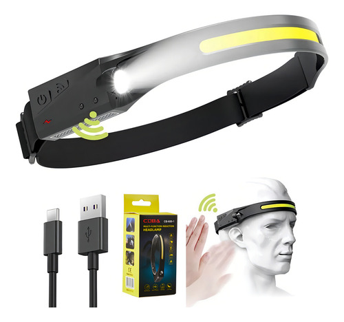 Lámpara De Cabeza Led Cob Recargable Con Sensor Luz Blanca